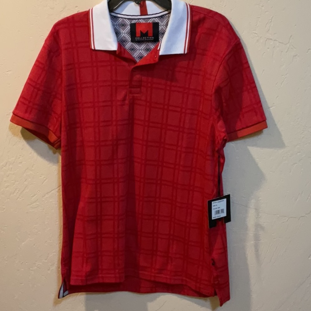 Red Polo Shirt with White Collar medium strahan shirt
